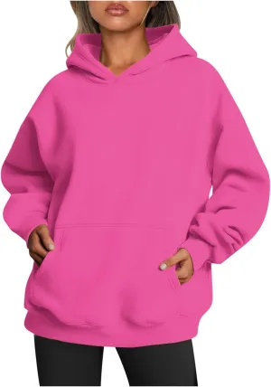 2024 Oversized Sweatshirt Hoodies for Women Trendy Loose Fit Solid Color Crop Pullover Sweatshirts with Pockets