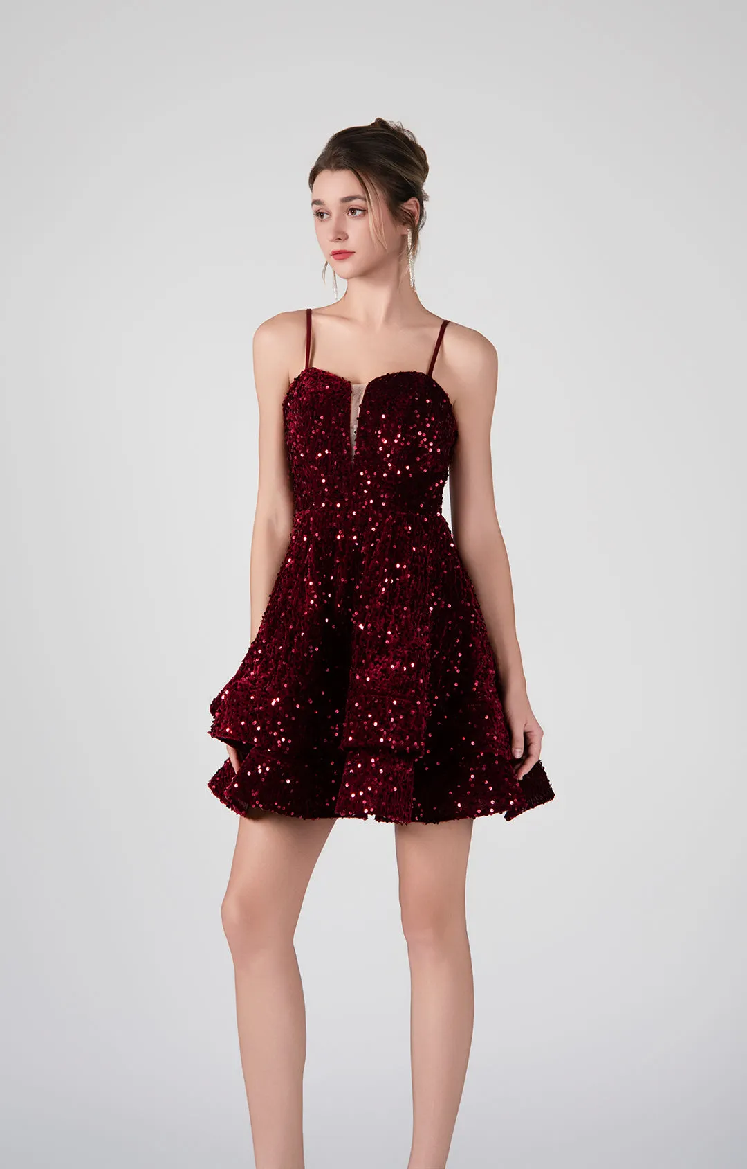 Adjustable Straps Flowy Ruffles Mini Dresses