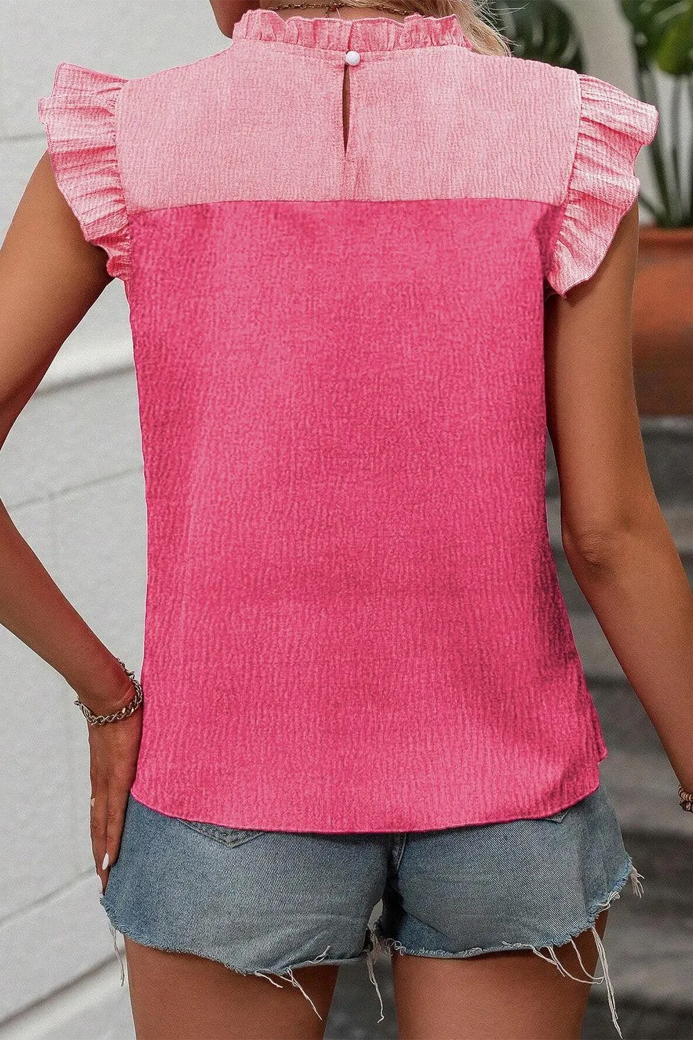 Adorable Lady Crew Neck Ruffle Sleeve Blouse