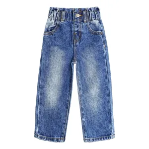 Baby Girls Boys Jeans, 12M-5T Little Kids Ribbed Waist With D-rings Denim Pants