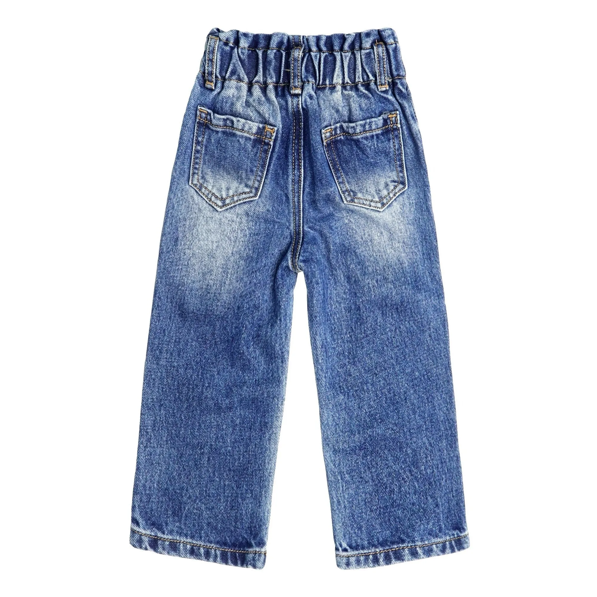 Baby Girls Boys Jeans, 12M-5T Little Kids Ribbed Waist With D-rings Denim Pants