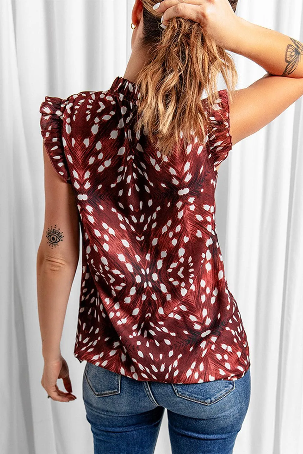 Be Natural Ruffle Shoulder Cap Sleeve Blouse