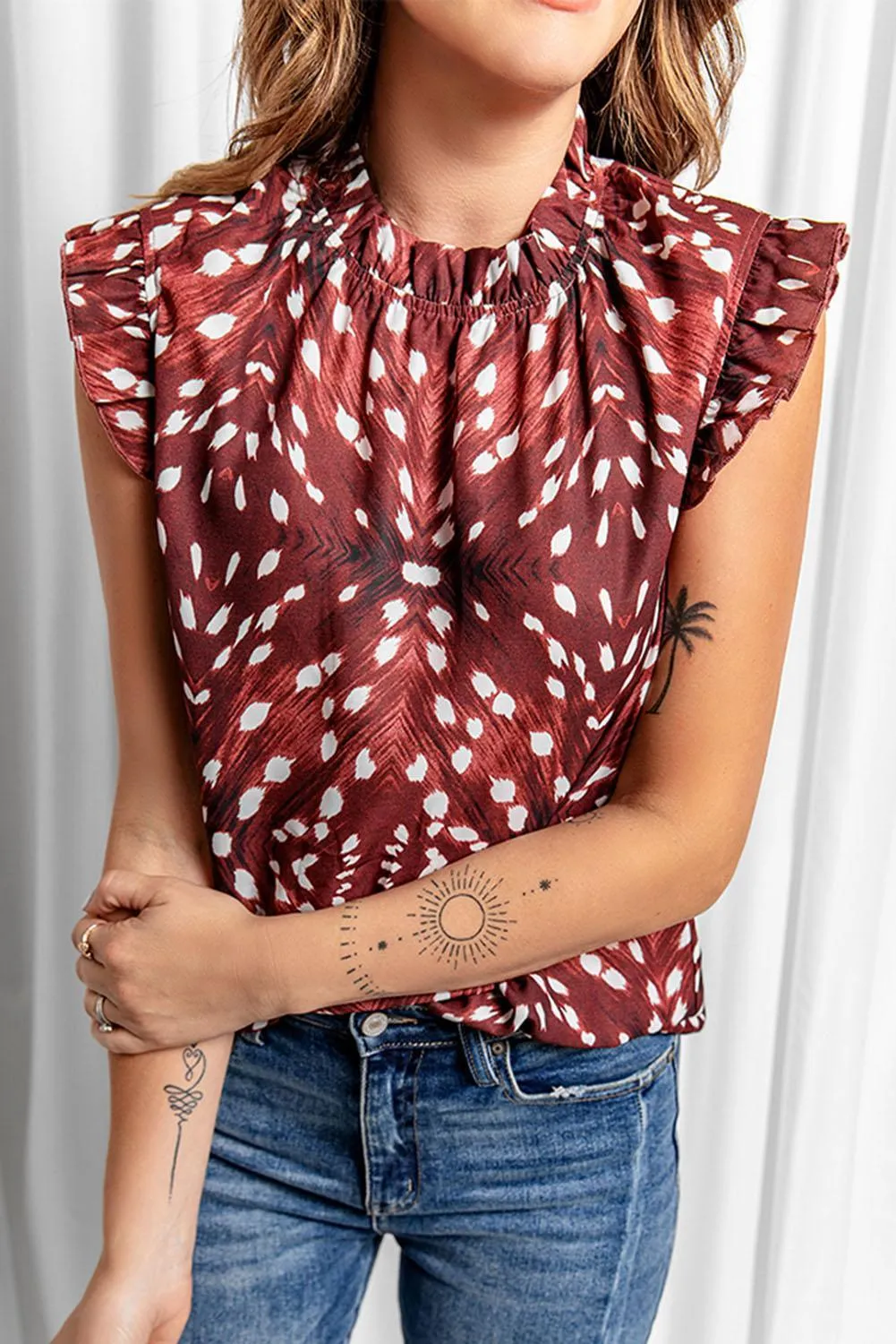 Be Natural Ruffle Shoulder Cap Sleeve Blouse