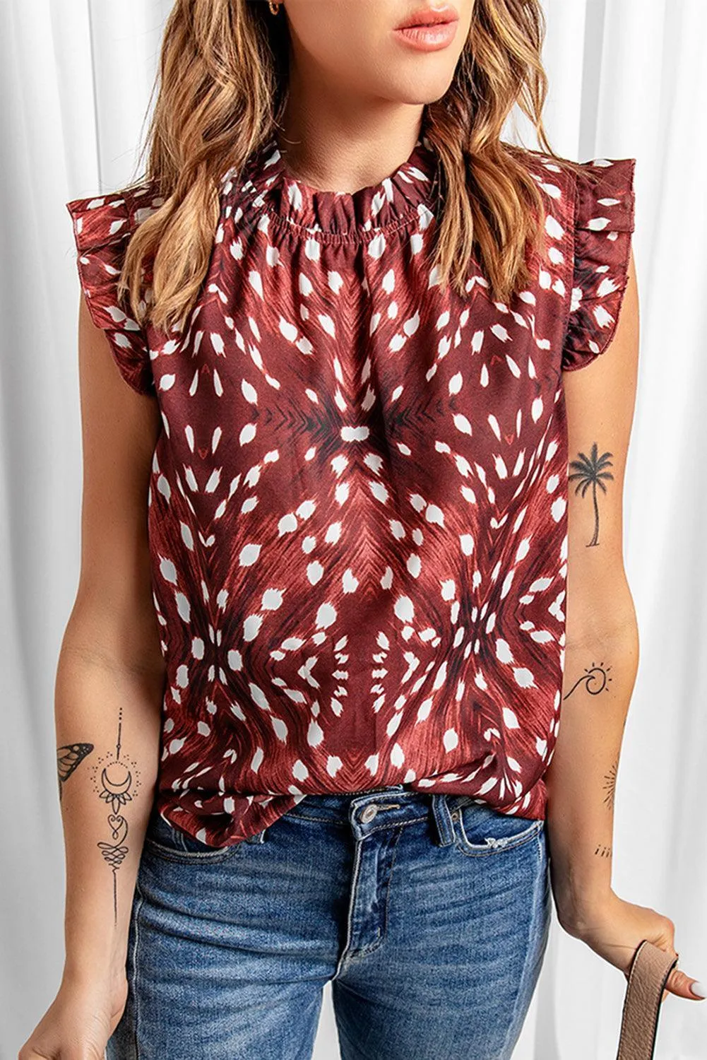 Be Natural Ruffle Shoulder Cap Sleeve Blouse