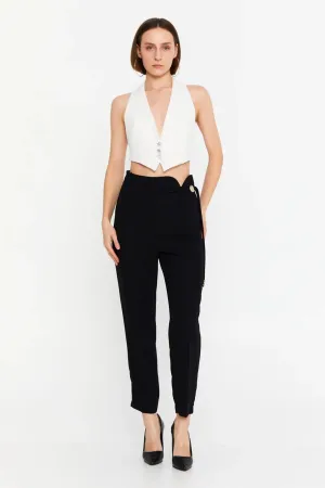 Black Accessory Detailed Fabric Trousers