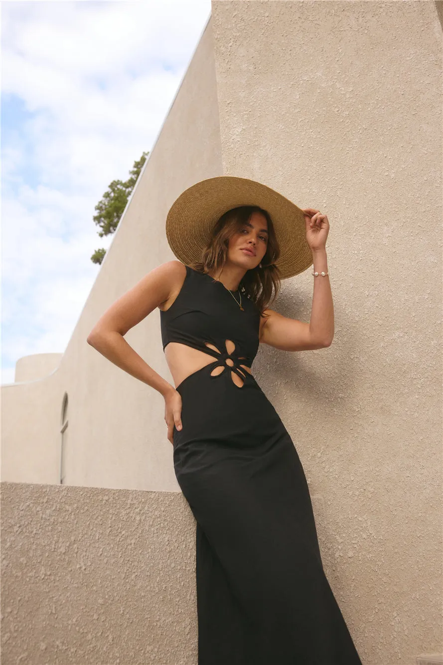 Black Fluttering Hearts Maxi Dress