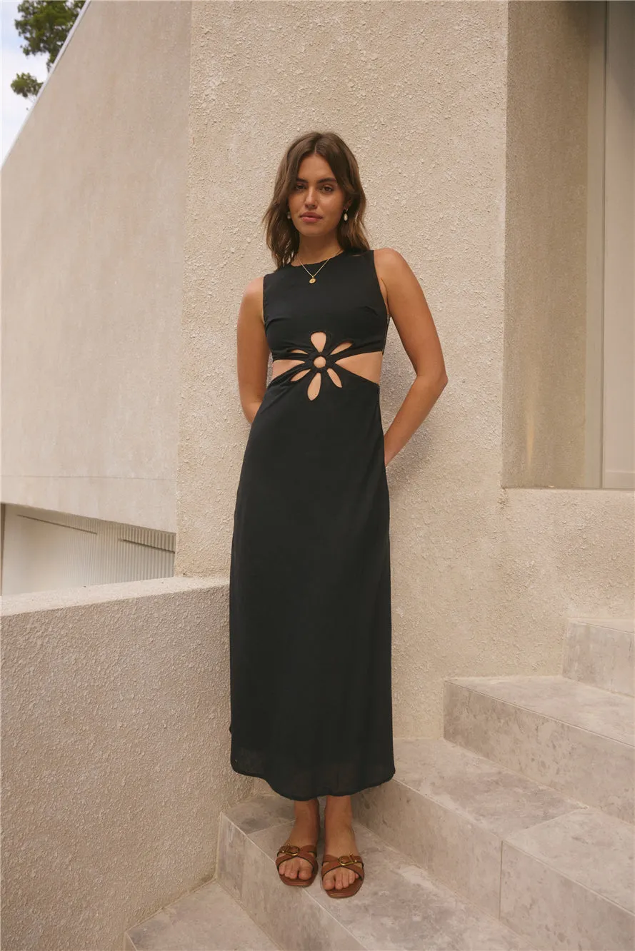 Black Fluttering Hearts Maxi Dress