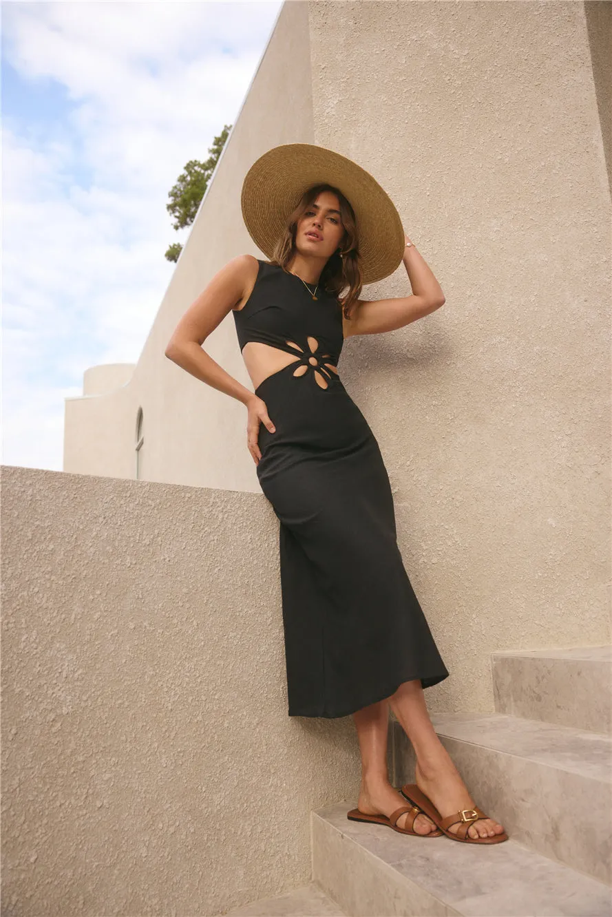 Black Fluttering Hearts Maxi Dress