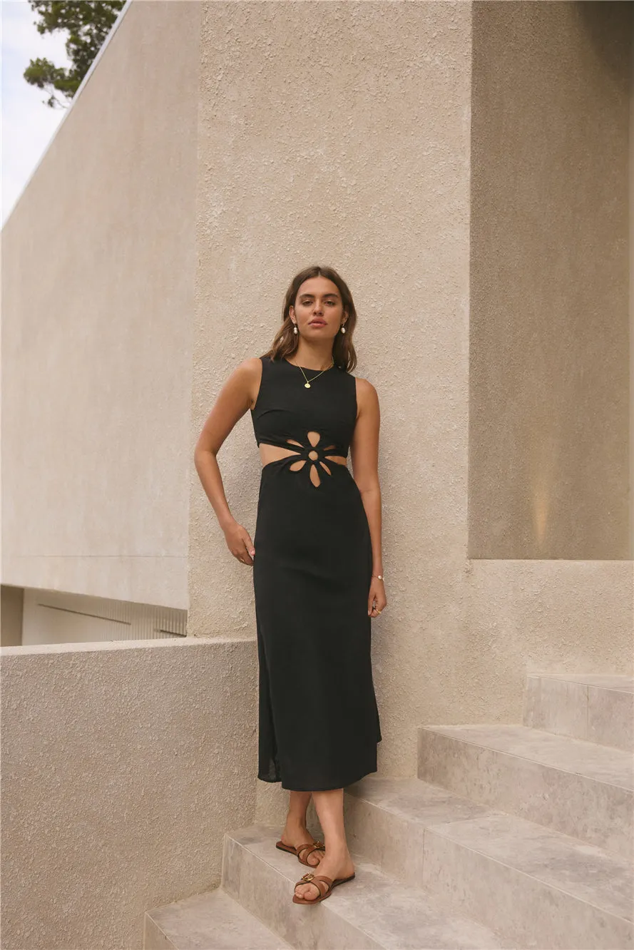 Black Fluttering Hearts Maxi Dress