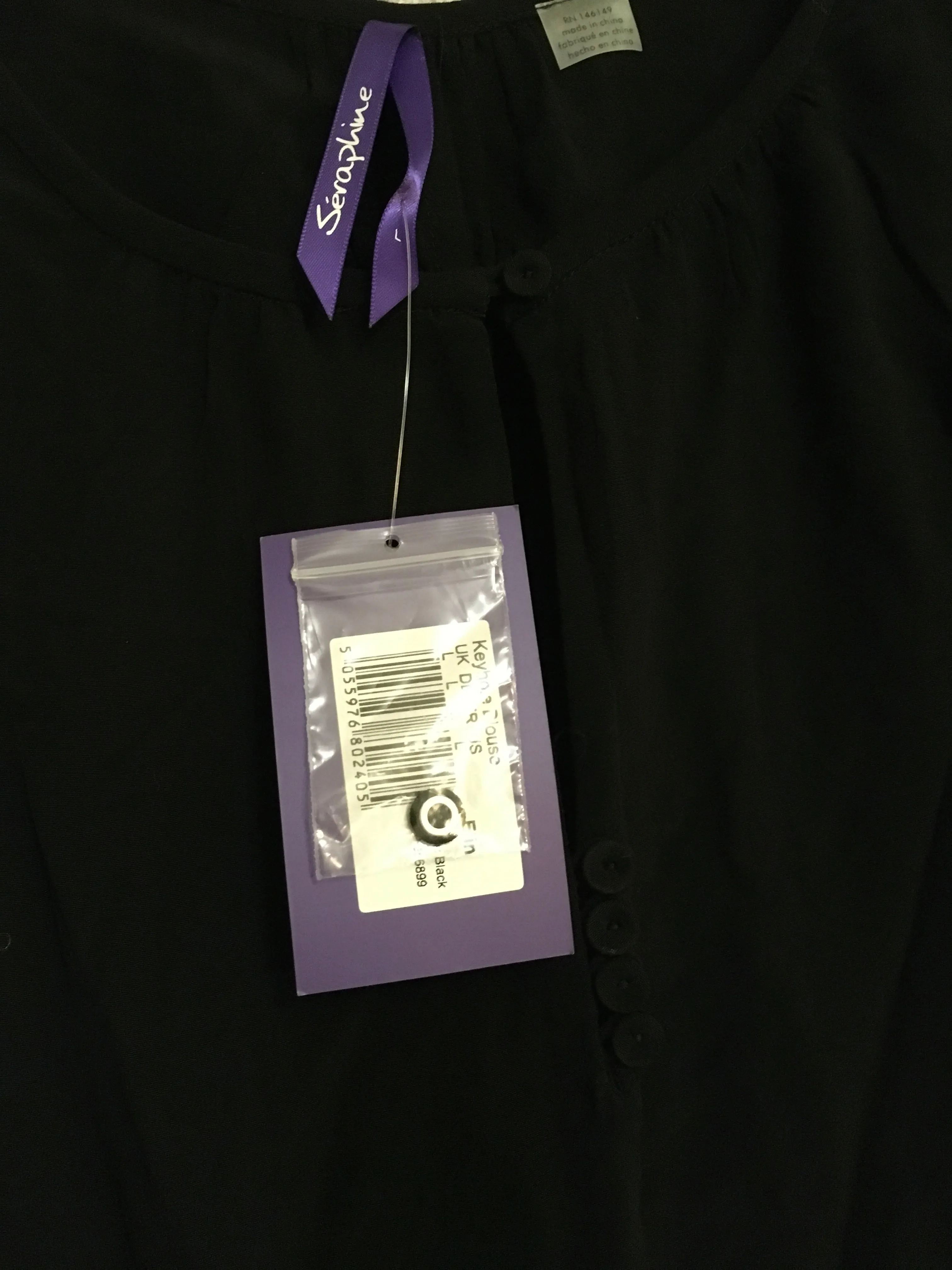Brand New Seraphine Elin Black Keyhole Maternity Blouse - Size Maternity L UK 14-16