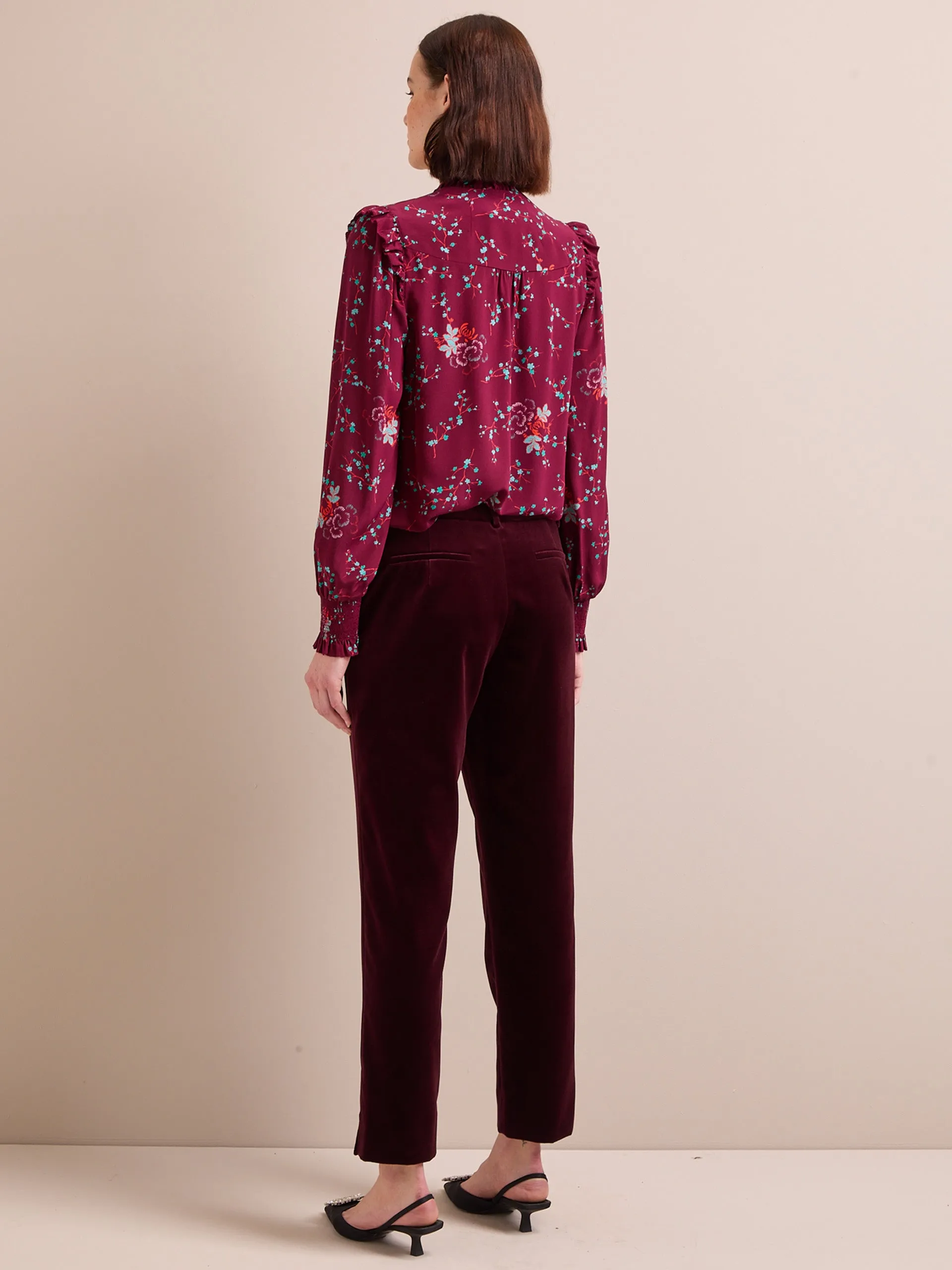 Burgundy lotus print Stella silk shirt