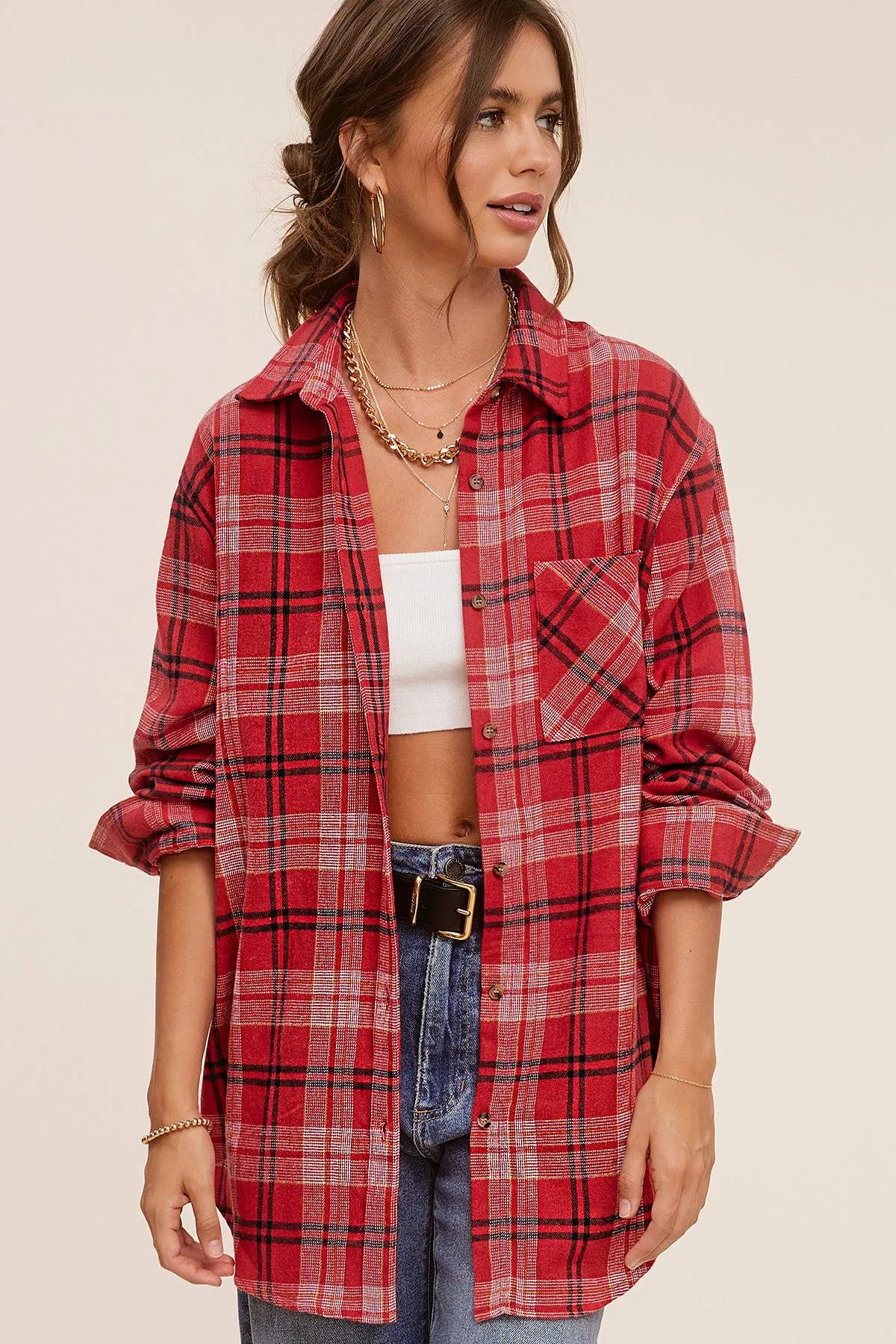 Button Down Fall Winter Plaid Shirts
