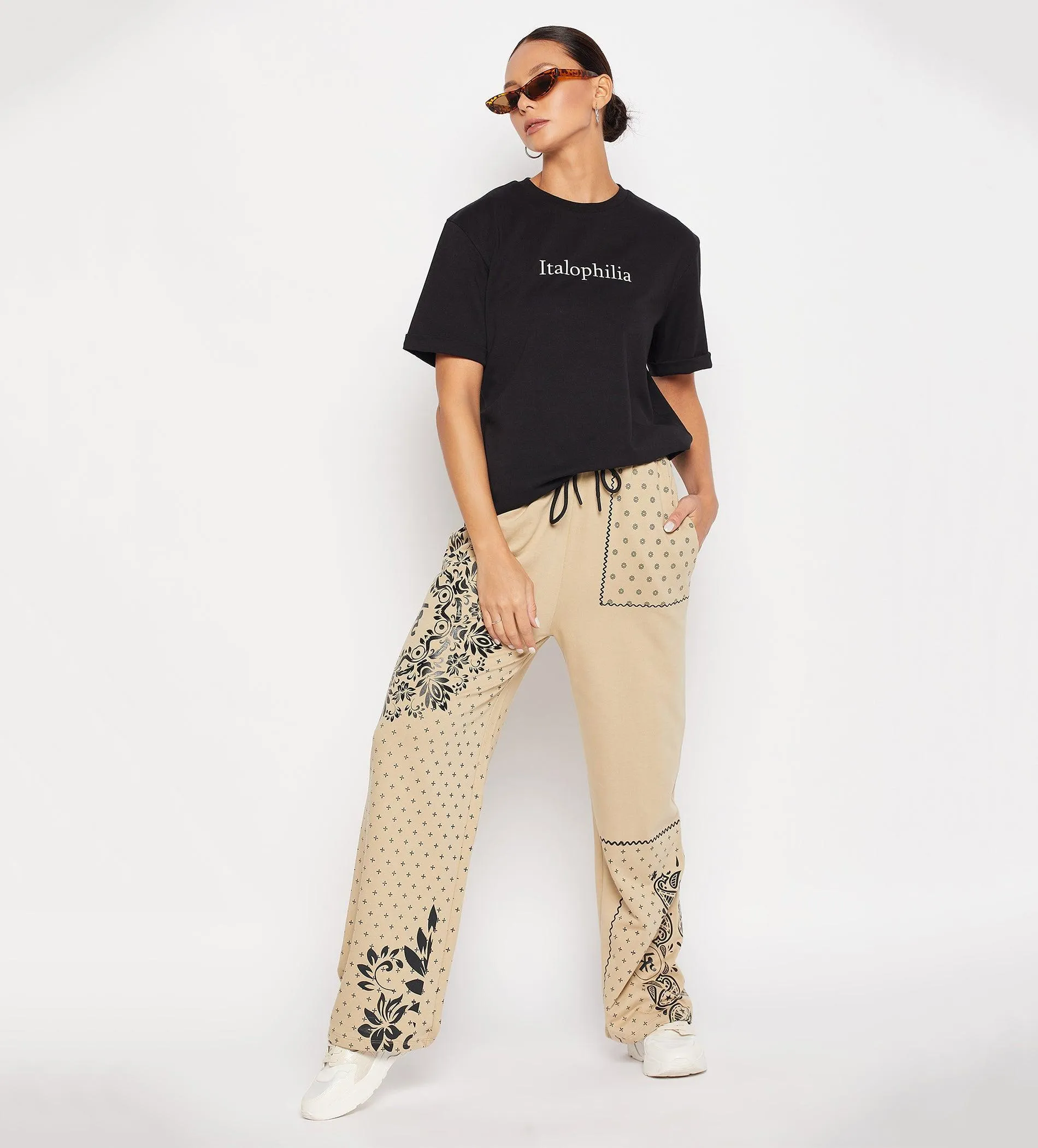 Camel Bandana print wide leg trouser for Women