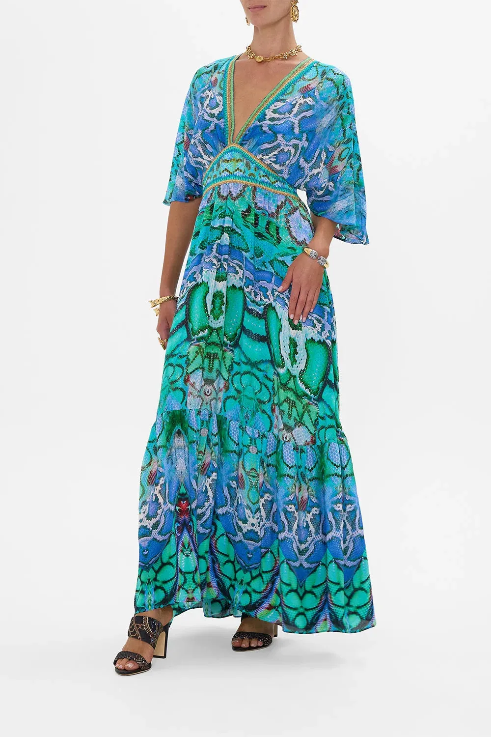 CAMILLA | LAND OF WONDER WAISTED DRESS WITH HEM RUFFLE