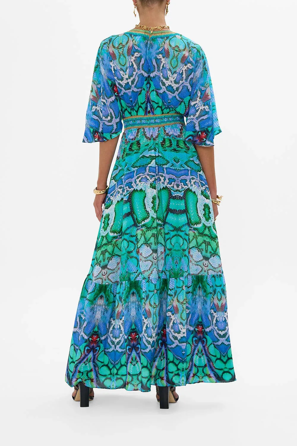 CAMILLA | LAND OF WONDER WAISTED DRESS WITH HEM RUFFLE