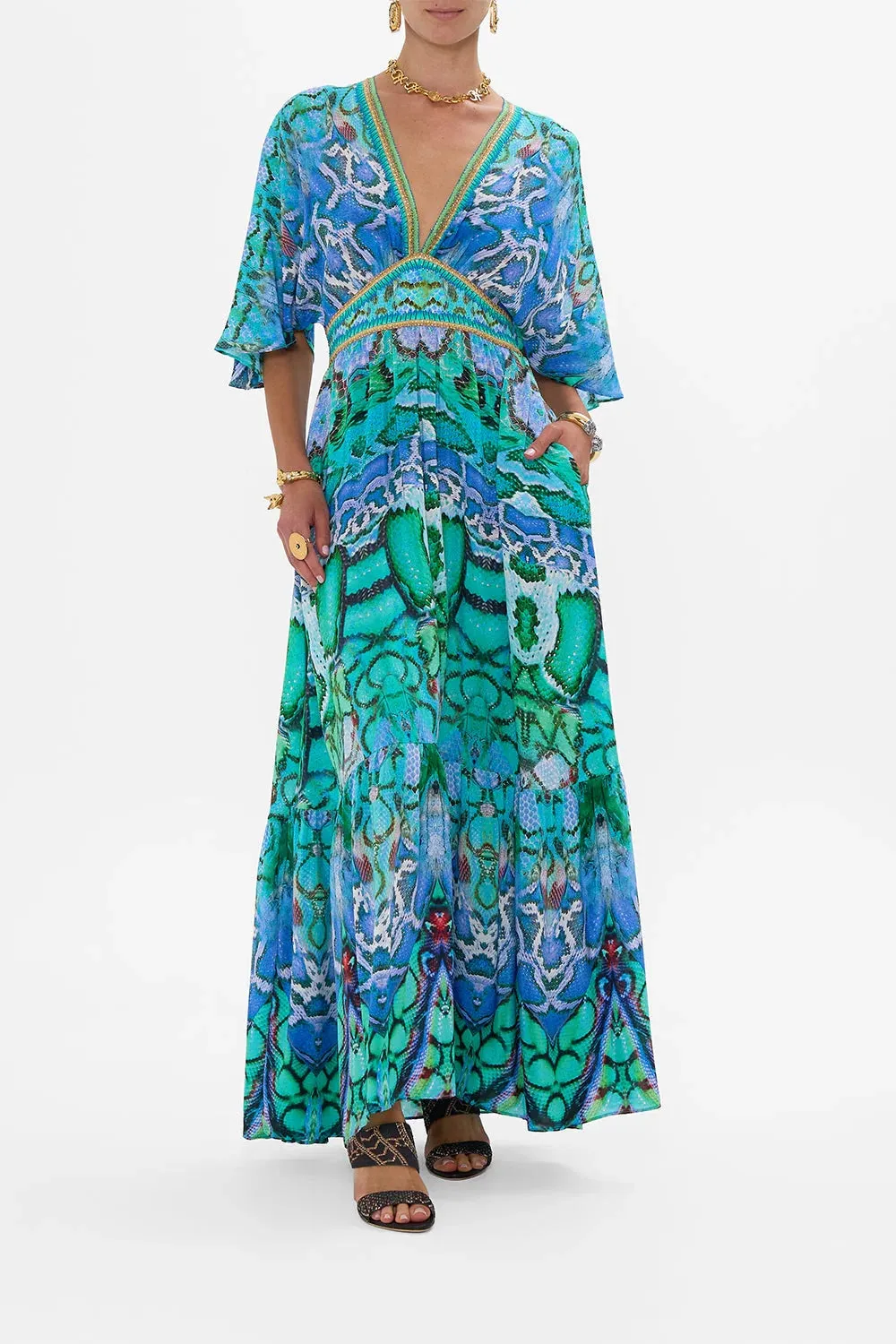 CAMILLA | LAND OF WONDER WAISTED DRESS WITH HEM RUFFLE
