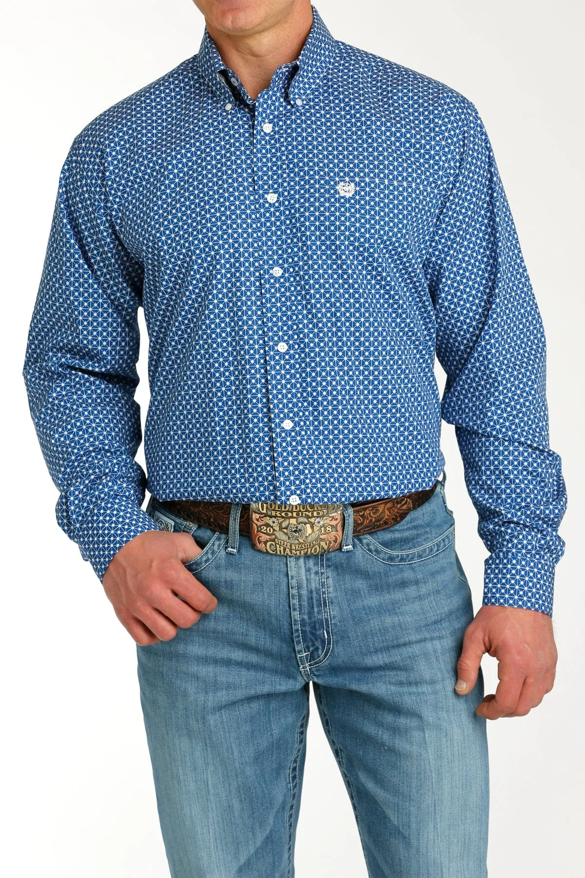 Cinch Men’s Button Down Print Royal Blue/White