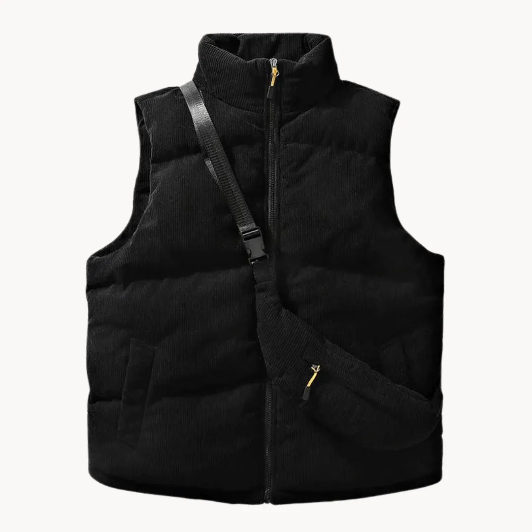 Corduroy Puffer Vest with Shoulder Bag
