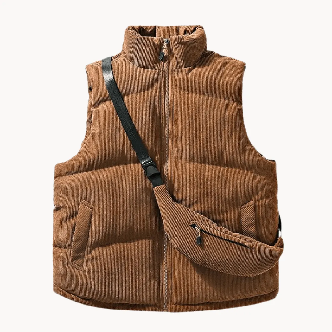 Corduroy Puffer Vest with Shoulder Bag