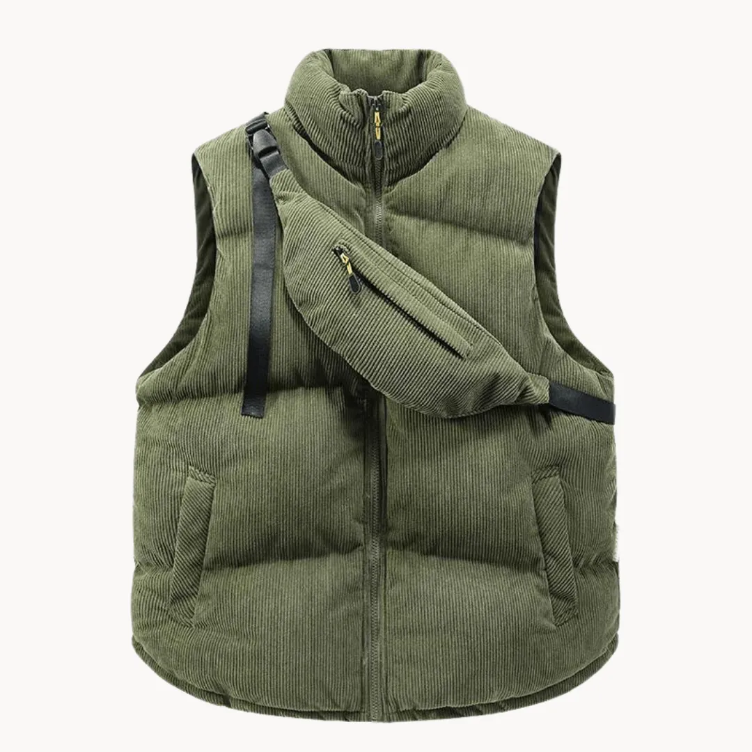 Corduroy Puffer Vest with Shoulder Bag
