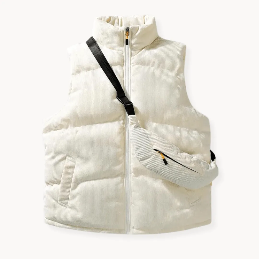 Corduroy Puffer Vest with Shoulder Bag