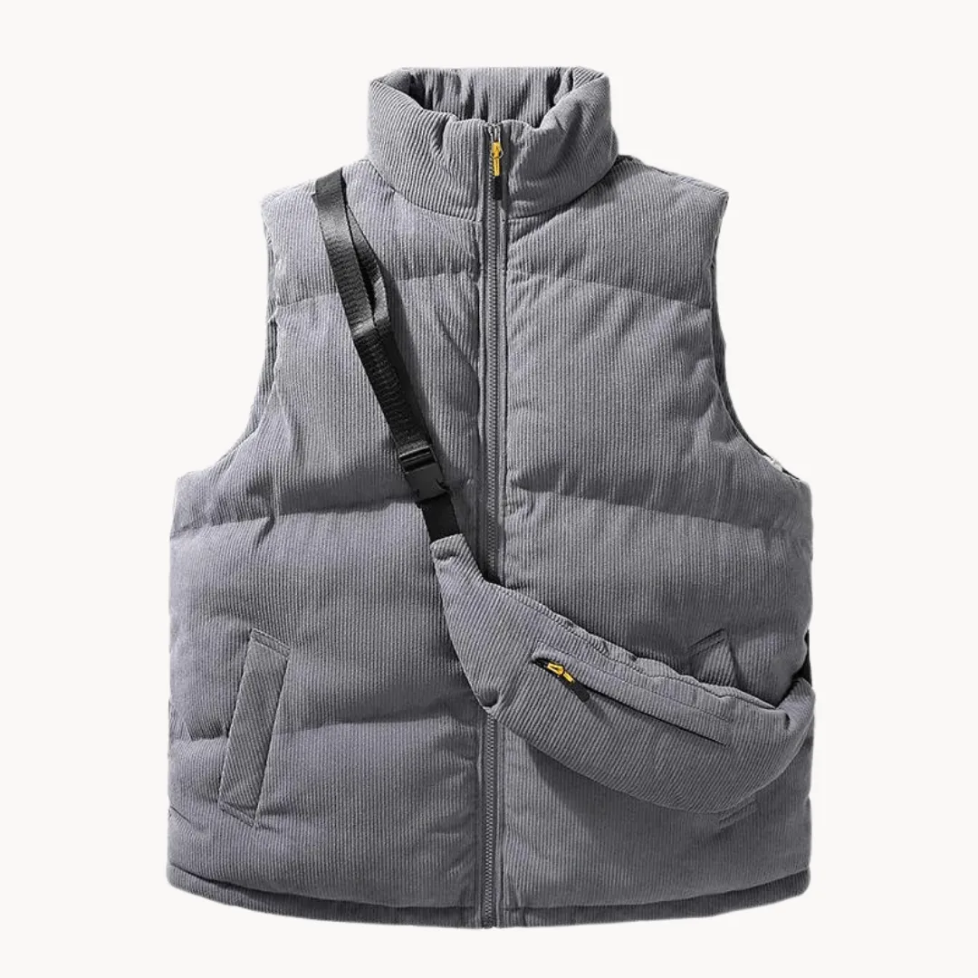 Corduroy Puffer Vest with Shoulder Bag