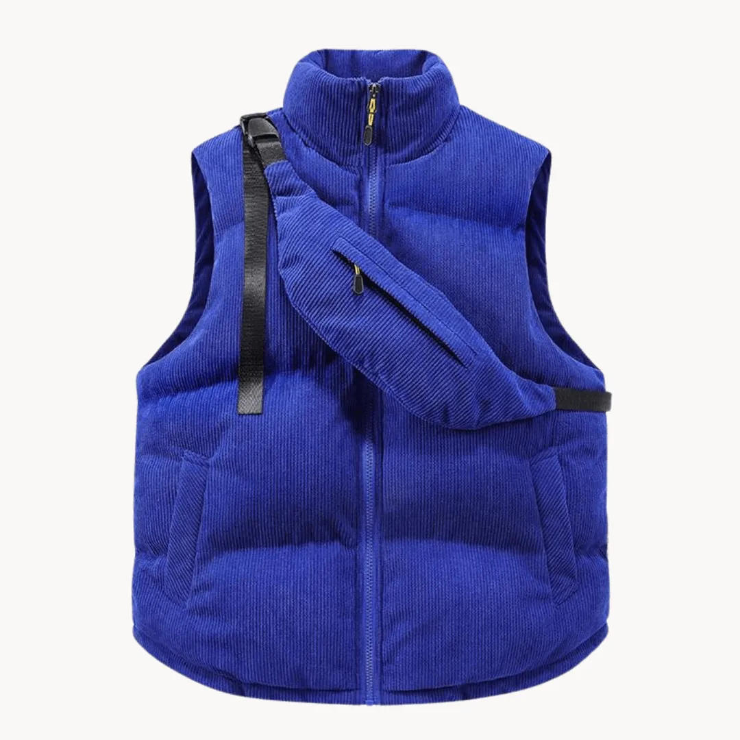 Corduroy Puffer Vest with Shoulder Bag