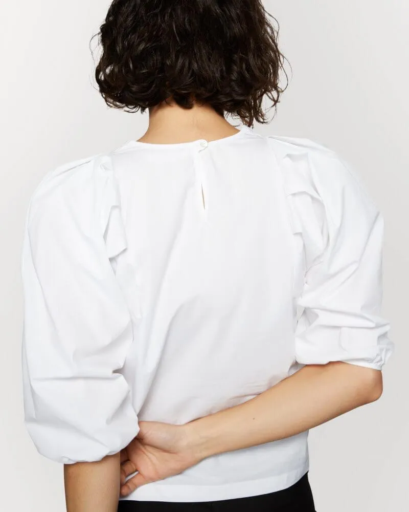 Cotton Puff Sleeve Top White