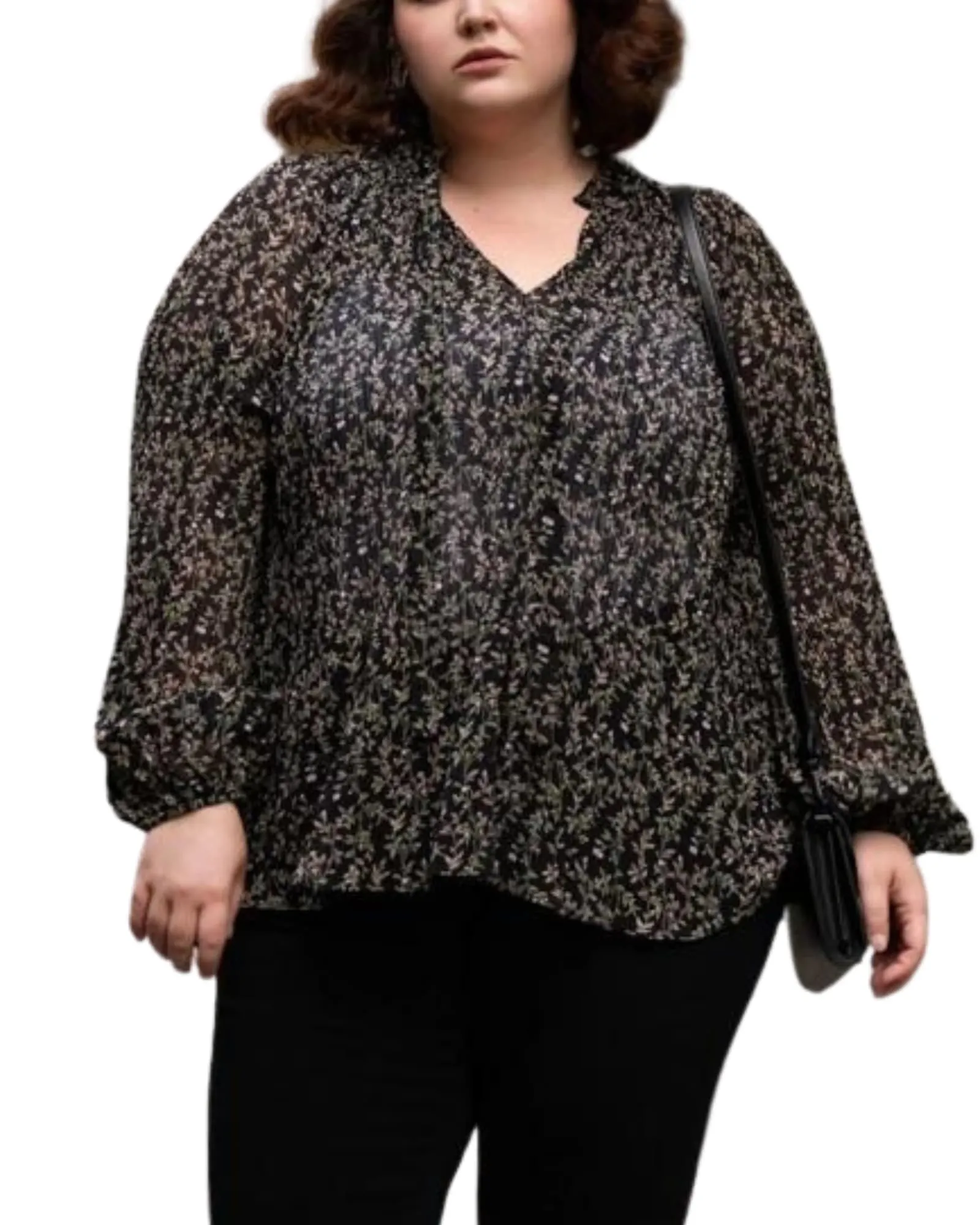 Darcy Blouse Mini Pleats Ditsy Print Black | Black