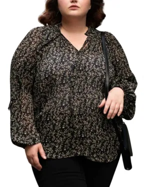 Darcy Blouse Mini Pleats Ditsy Print Black | Black