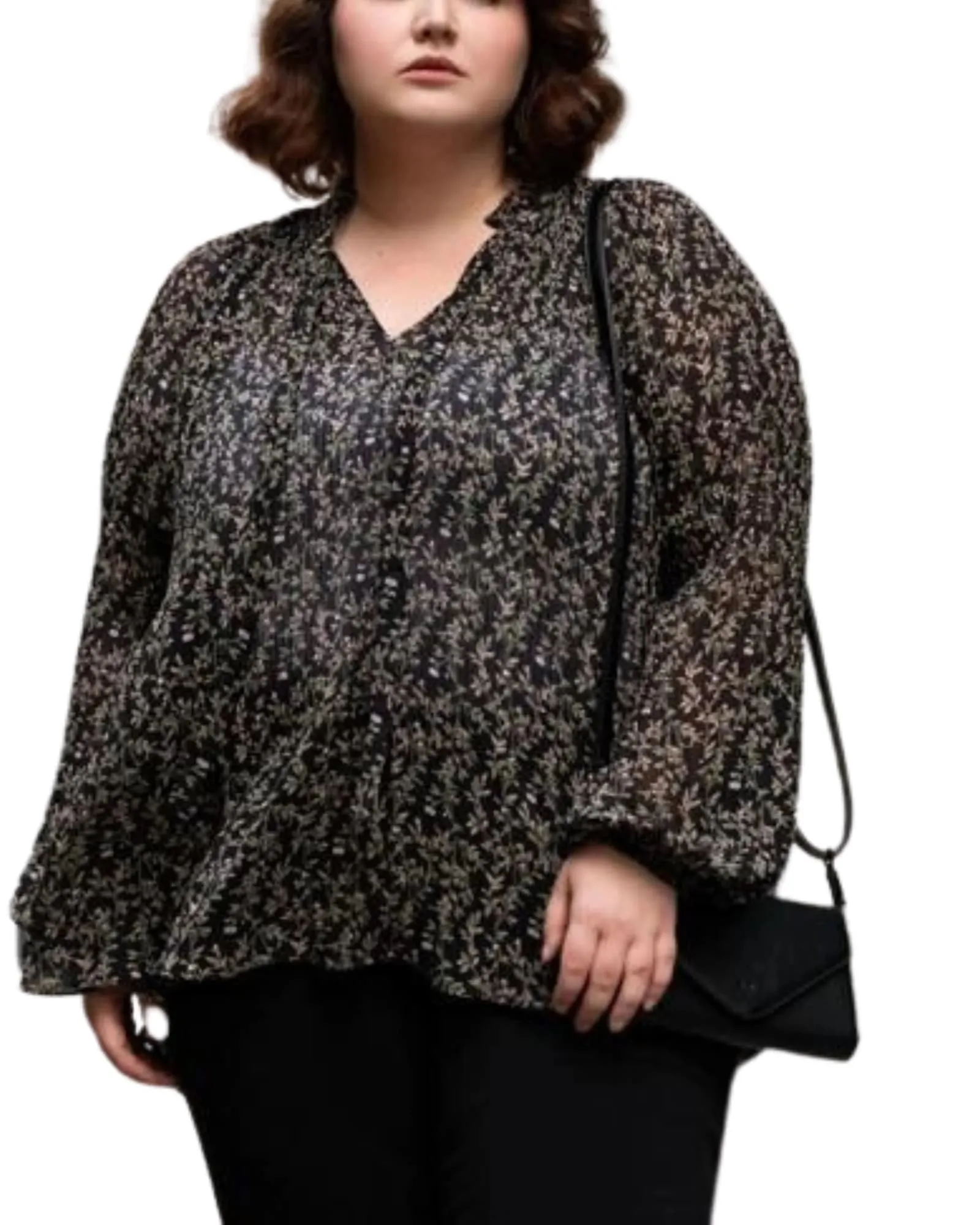 Darcy Blouse Mini Pleats Ditsy Print Black | Black