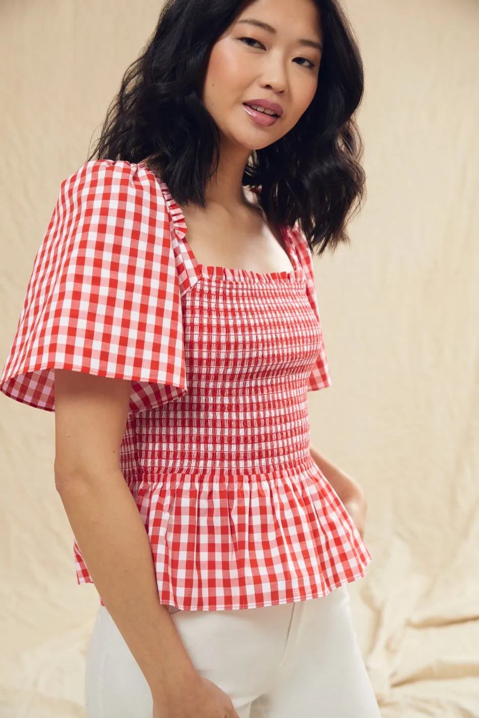Deana Smocked Top in Poppy Red Gingham