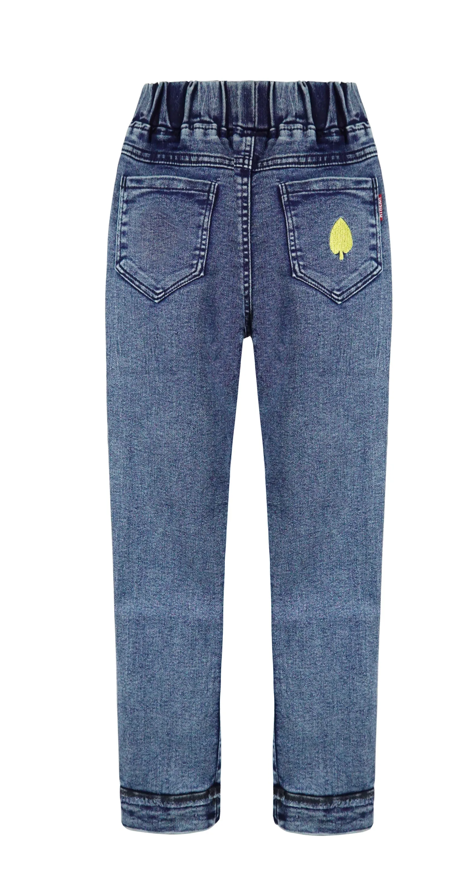 Elastic poker and embroidery tatted denim trousers