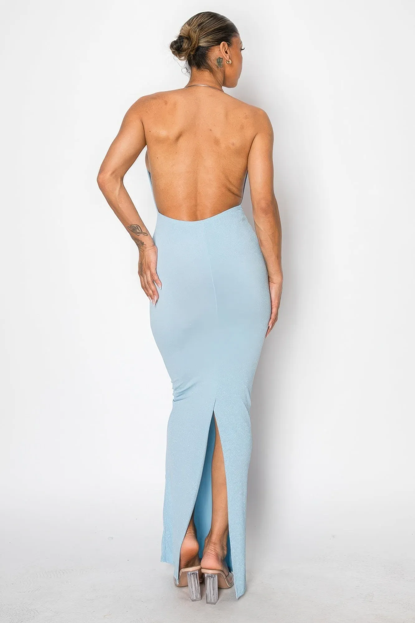 Elegant Halter Necklace Trim Long Maxi Dress