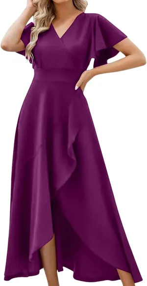 Elegant V Neck Pleated Cocktail Dress for Women Stylish Evening Gown for Wedding Guests and Formal Events Women