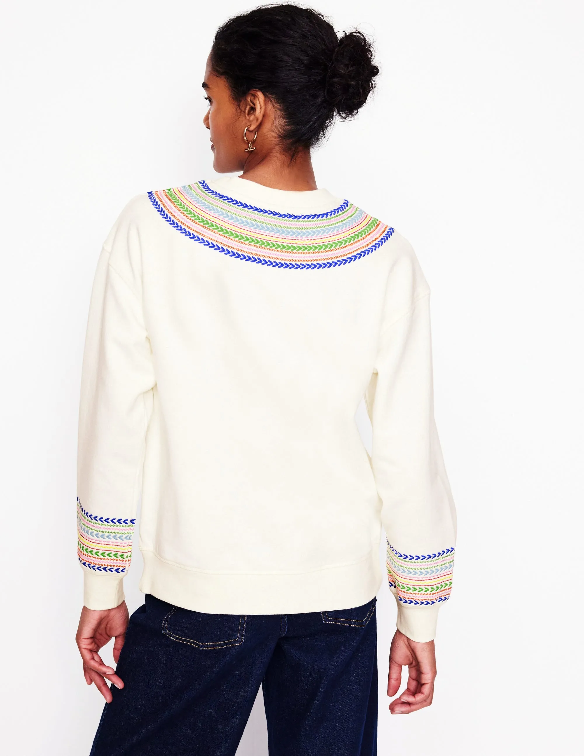 Emi Embroidered Sweatshirt-Ivory, Multi Fairisle