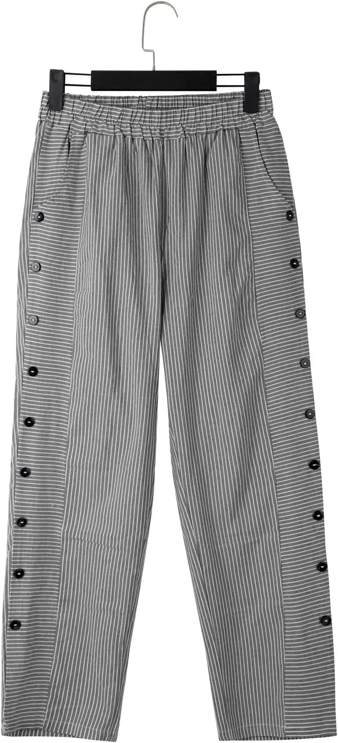 GIERIDUC Linen Pants for Women 2025 Plus Size Trendy Side Button Summer Gauze Pants Casual Elastic Waist Comfy Trousers
