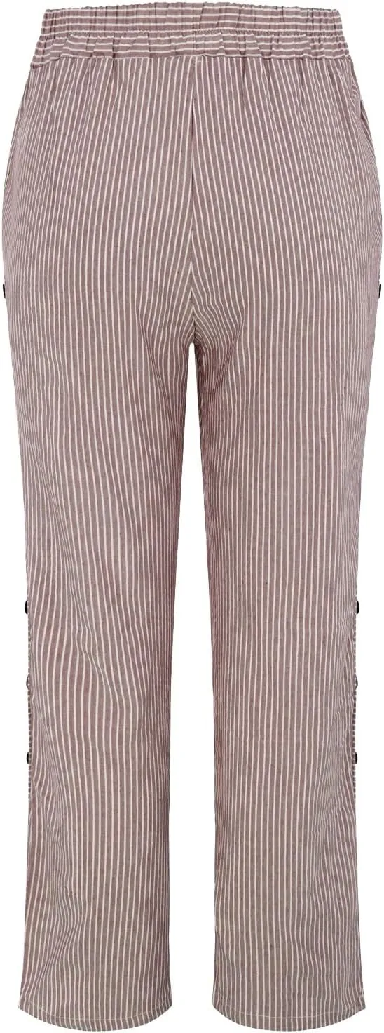 GIERIDUC Linen Pants for Women 2025 Plus Size Trendy Side Button Summer Gauze Pants Casual Elastic Waist Comfy Trousers