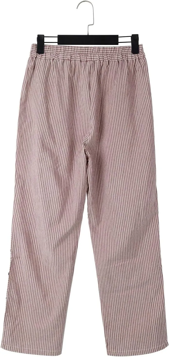 GIERIDUC Linen Pants for Women 2025 Plus Size Trendy Side Button Summer Gauze Pants Casual Elastic Waist Comfy Trousers