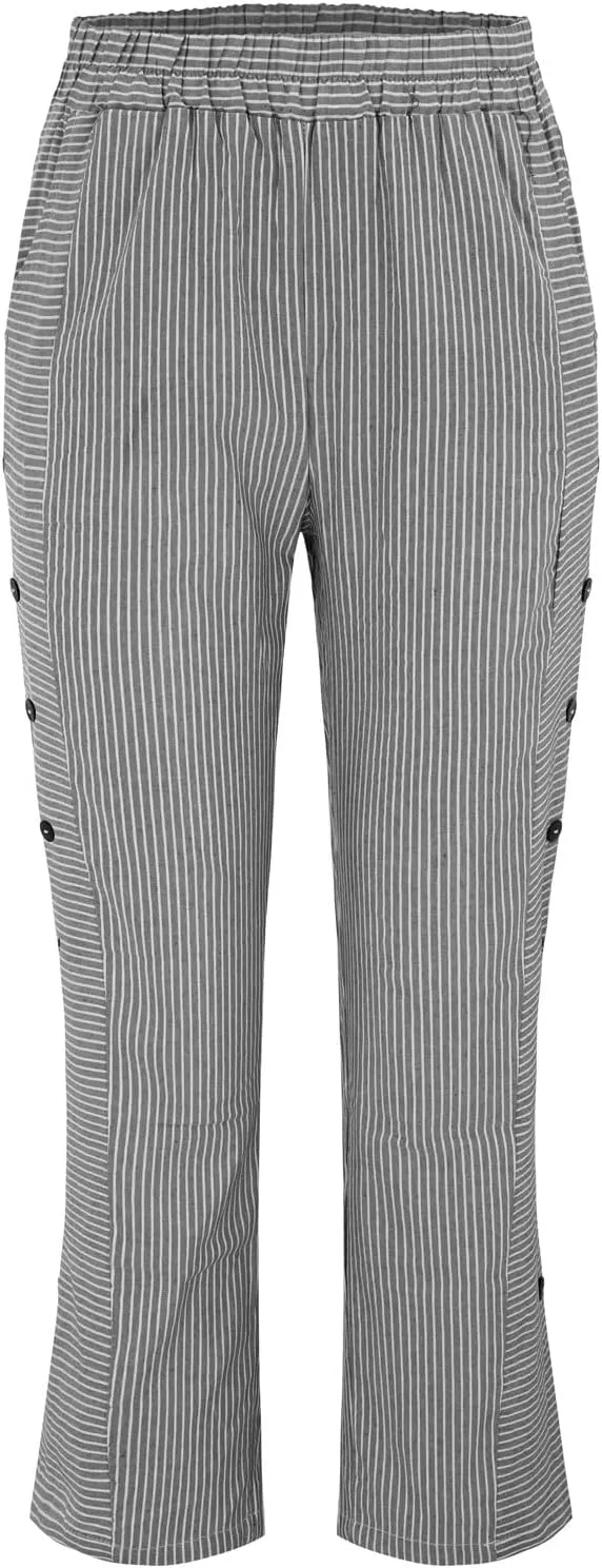 GIERIDUC Linen Pants for Women 2025 Plus Size Trendy Side Button Summer Gauze Pants Casual Elastic Waist Comfy Trousers