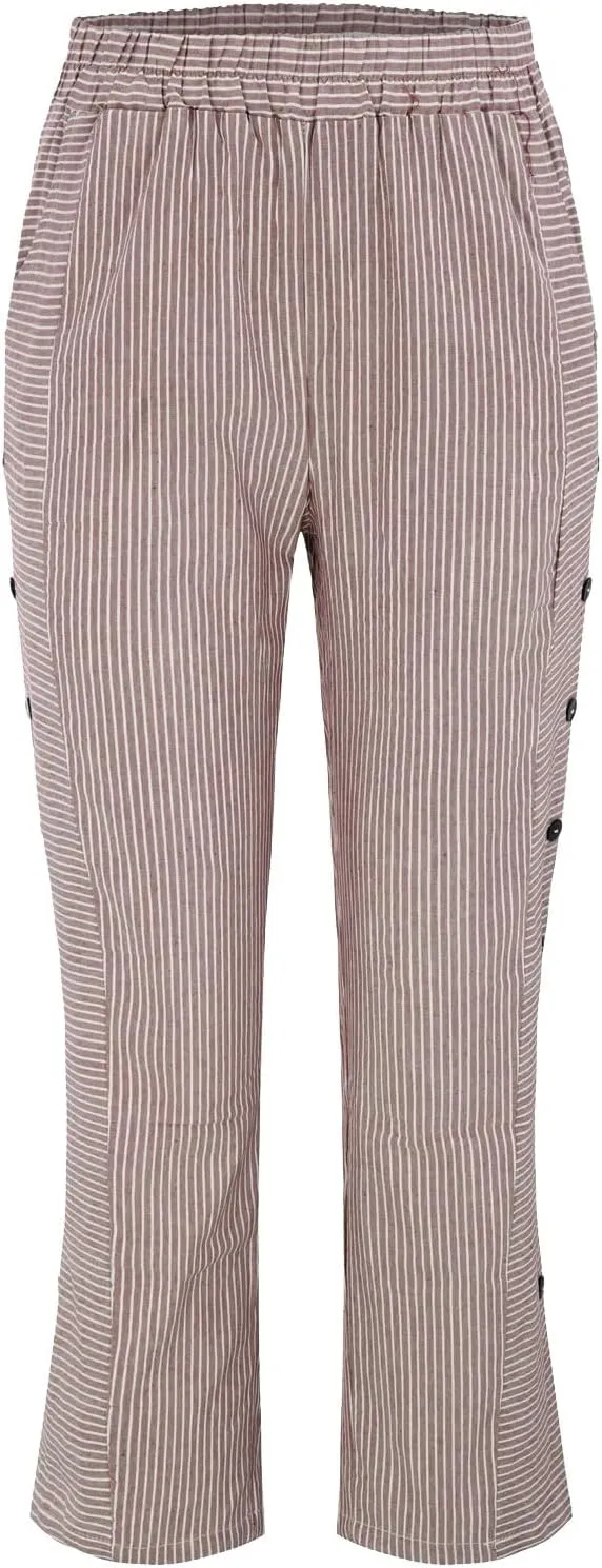 GIERIDUC Linen Pants for Women 2025 Plus Size Trendy Side Button Summer Gauze Pants Casual Elastic Waist Comfy Trousers