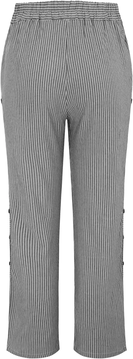 GIERIDUC Linen Pants for Women 2025 Plus Size Trendy Side Button Summer Gauze Pants Casual Elastic Waist Comfy Trousers
