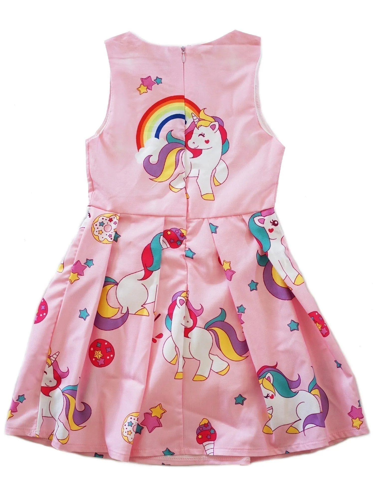 Girls Pink Rainbow Unicorn Print A-Line Cotton Dress 9M-8