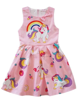 Girls Pink Rainbow Unicorn Print A-Line Cotton Dress 9M-8