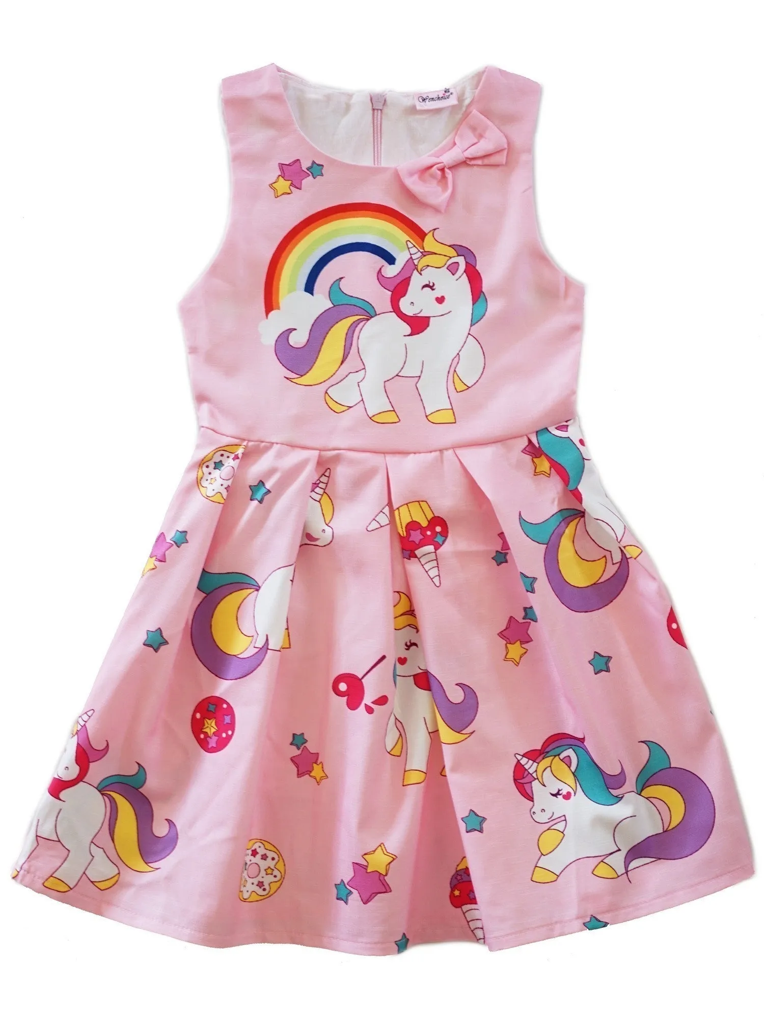 Girls Pink Rainbow Unicorn Print A-Line Cotton Dress 9M-8