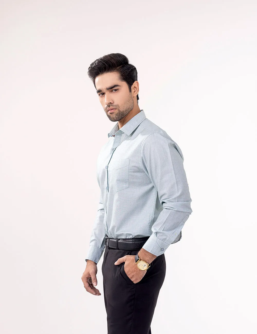 Green Self-Designed Casual Men's Shirt