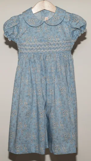 HAND EMBROIDERED DRESS IN LIBERTY LIGHT BLUE FLOWERS