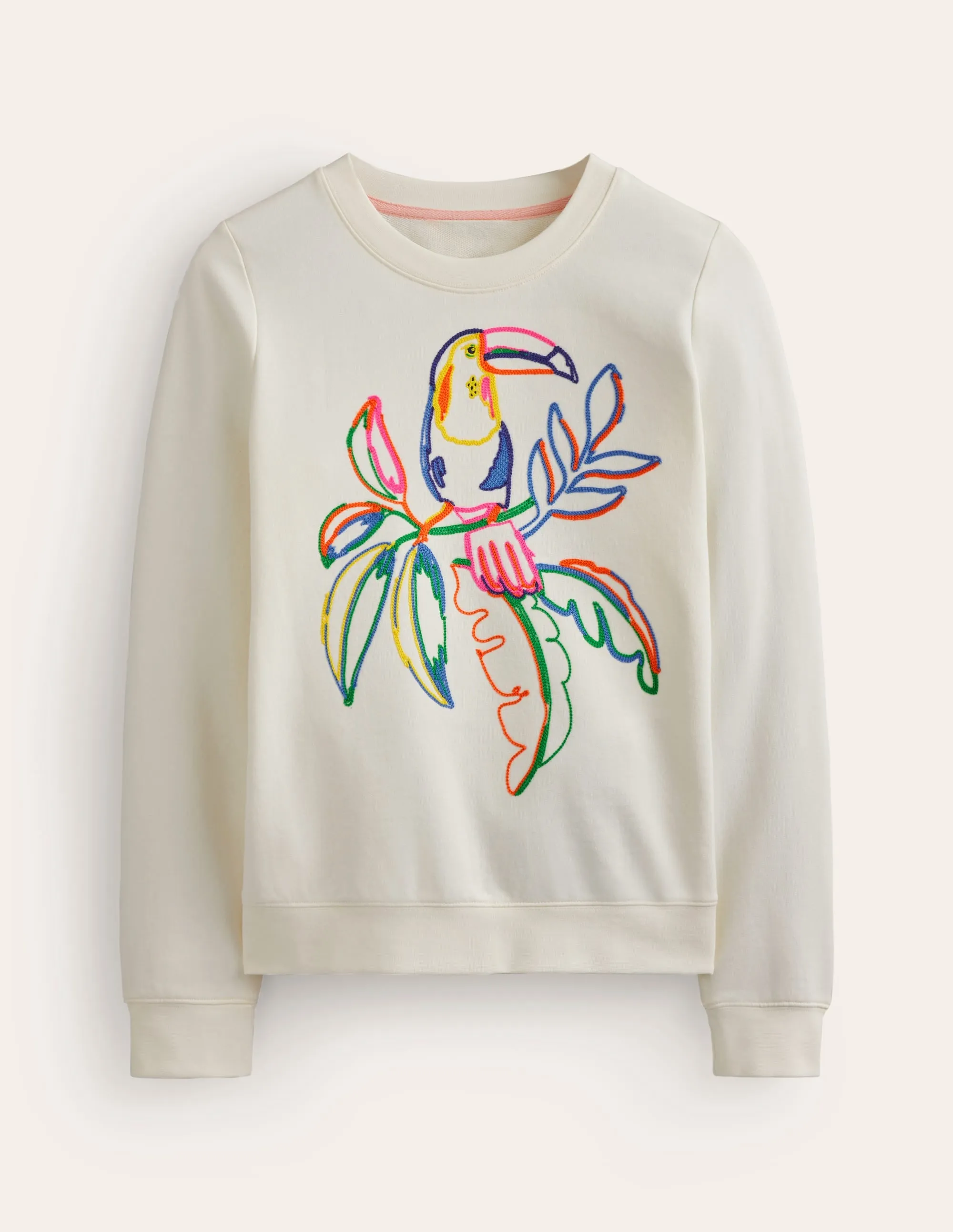 Hannah Embroidered Sweatshirt-Ivory, Embroidered Toucan