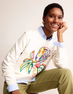 Hannah Embroidered Sweatshirt-Ivory, Embroidered Toucan