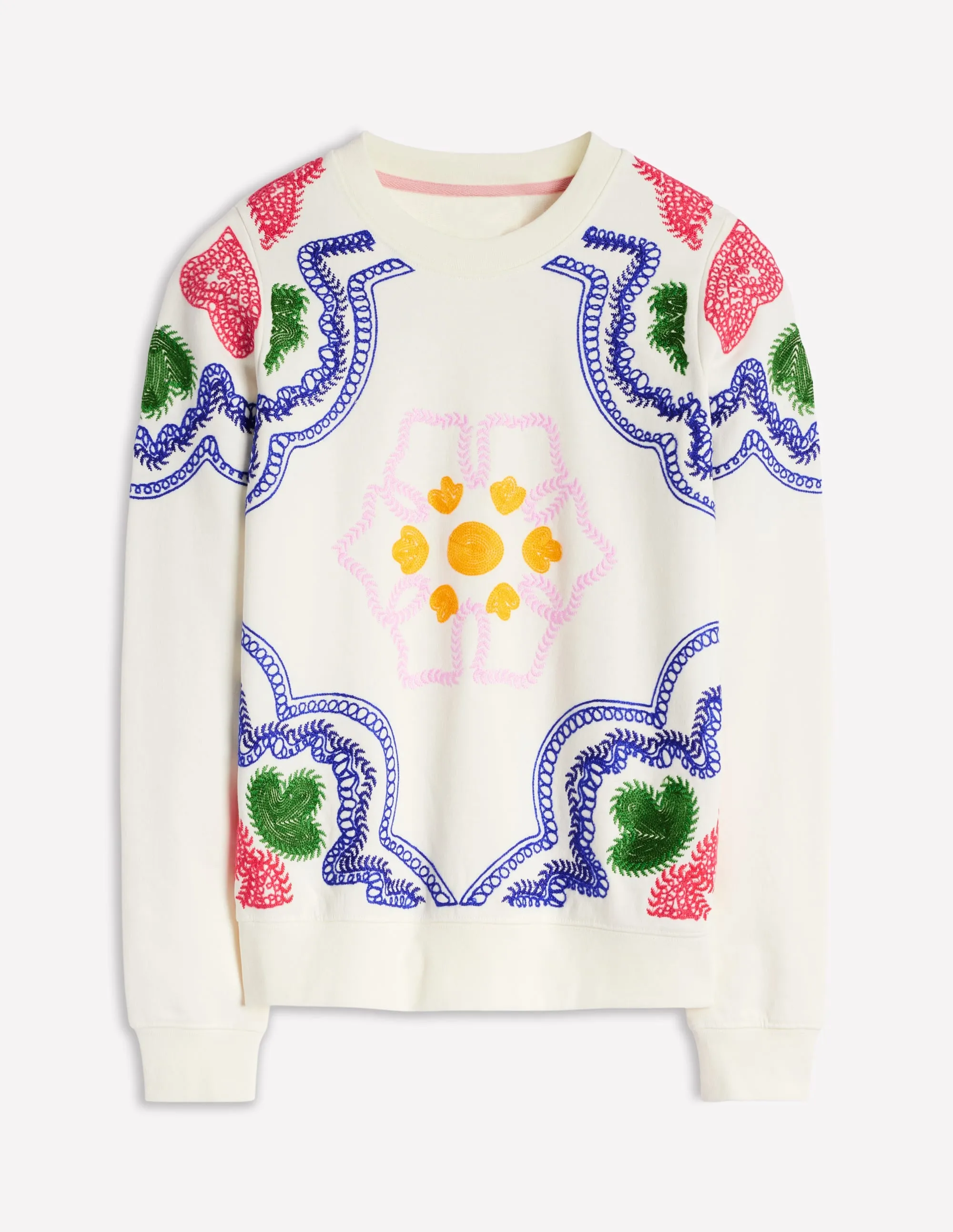 Hannah Embroidered Sweatshirt-Ivory, Geo Stitch